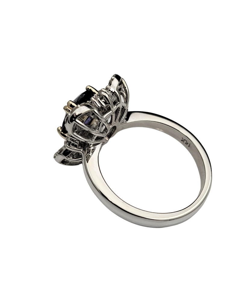 2.31 Carat Purple Blue Sapphire Diamond Ring 14K White Gold