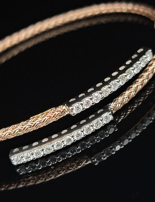 14K Rose Gold Braided Diamond Bangle Bracelet