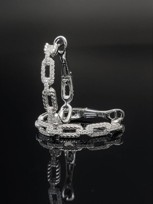 14K White Gold Diamond Hoop Earrings