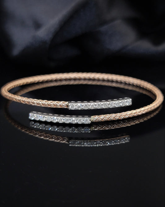 14K Rose Gold Braided Diamond Bangle Bracelet