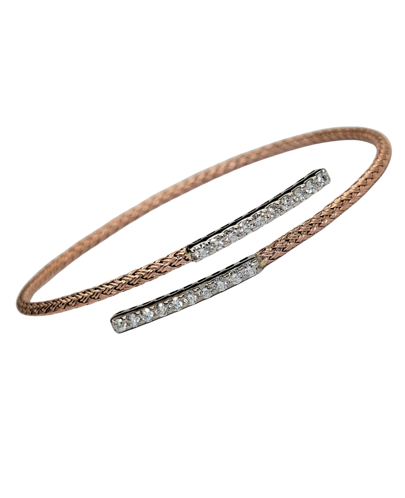 14K Rose Gold Braided Diamond Bangle Bracelet