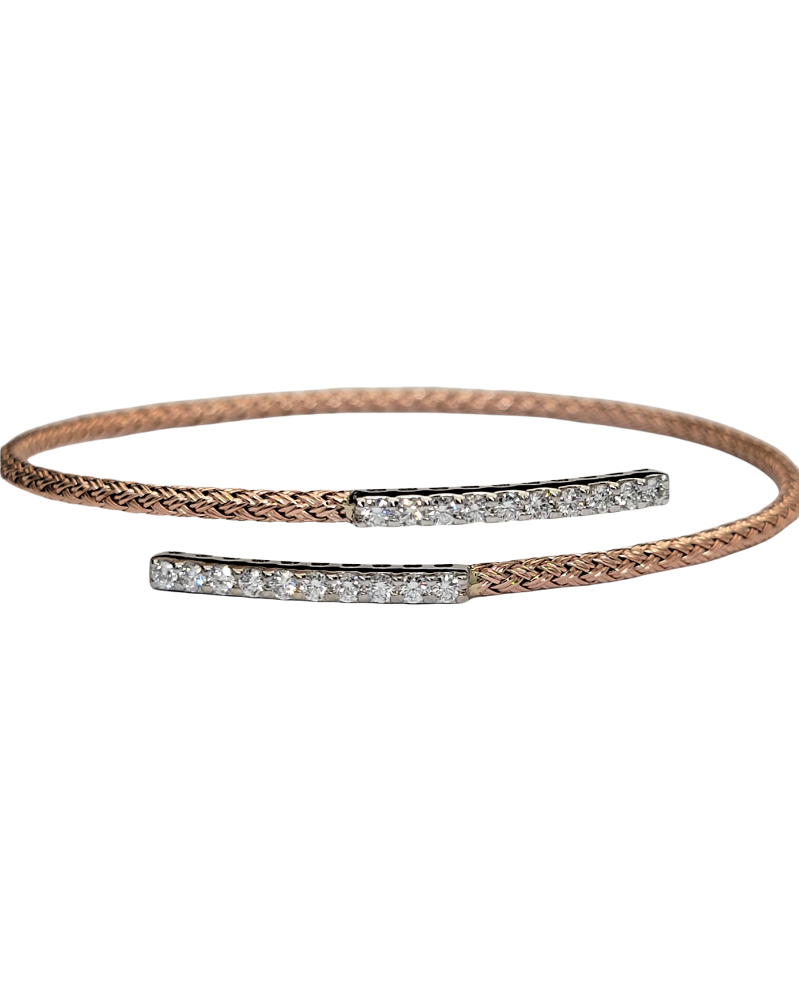 14K Rose Gold Braided Diamond Bangle Bracelet