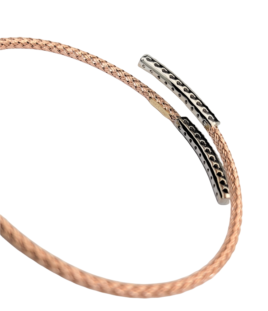 14K Rose Gold Braided Diamond Bangle Bracelet