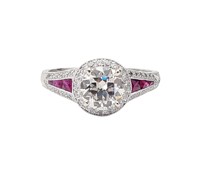 1.01 Carat VVS Diamond & Ruby Engagement Ring 14K White Gold