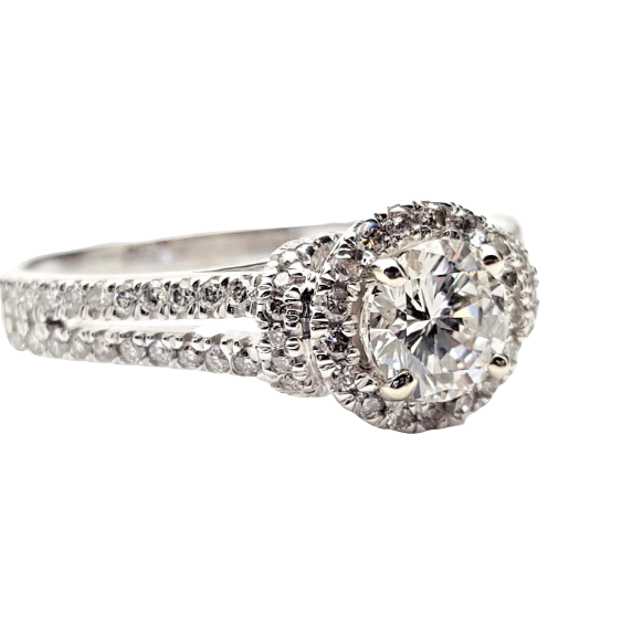 Halo Style Diamond Engagement Ring .61 Carat E/VVS2