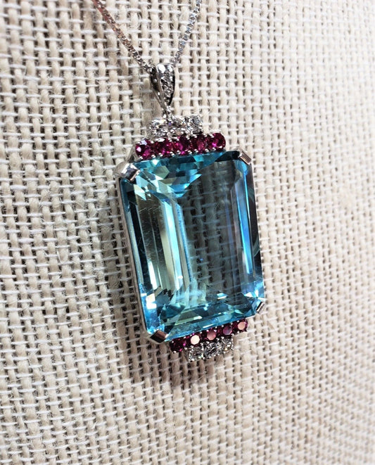 Vintage 41 Carat Emerald Cut Natural Aquamarine Pendant