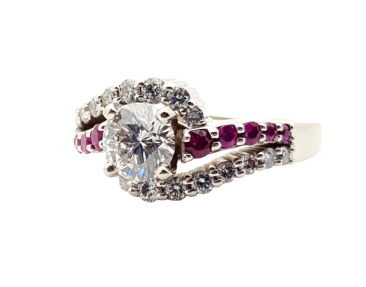 Ladies 14K White Gold Diamond & Ruby Ring .70ct F/SI1