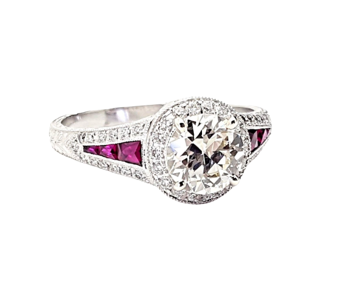 1.01 Carat VVS Diamond & Ruby Engagement Ring 14K White Gold