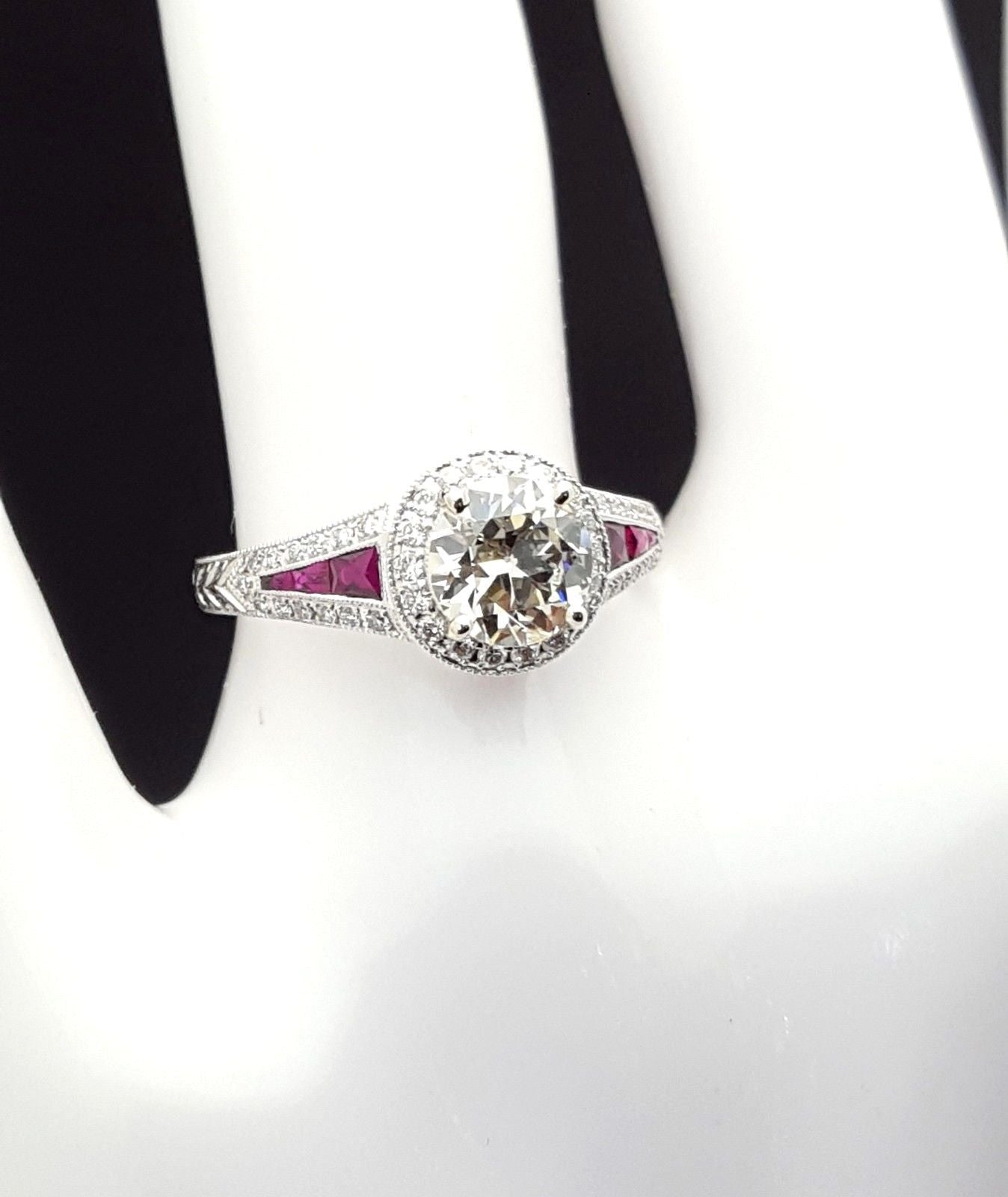 1.01 Carat VVS Diamond & Ruby Engagement Ring 14K White Gold