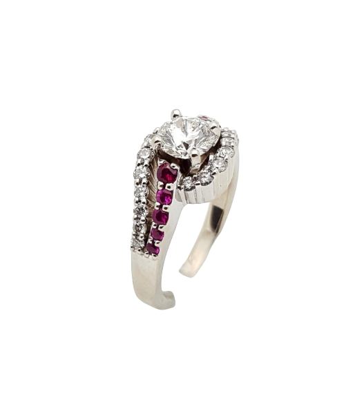 Ladies 14K White Gold Diamond & Ruby Ring .70ct F/SI1