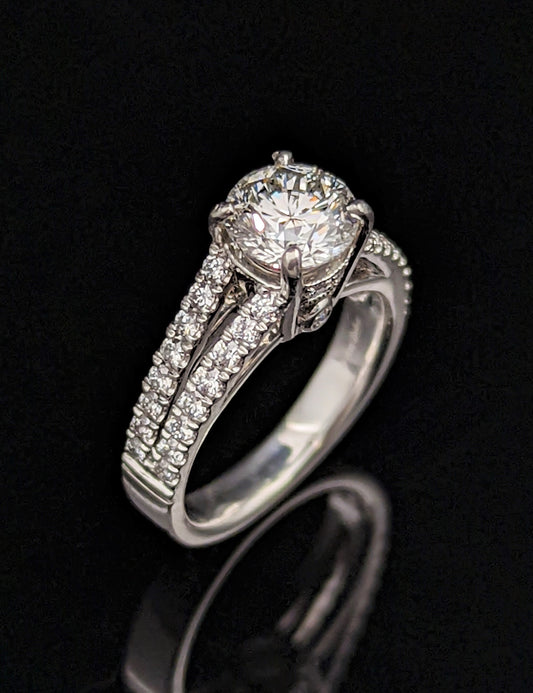 1 Carat Round Diamond Engagement Ring H/VS2 Solid Platinum