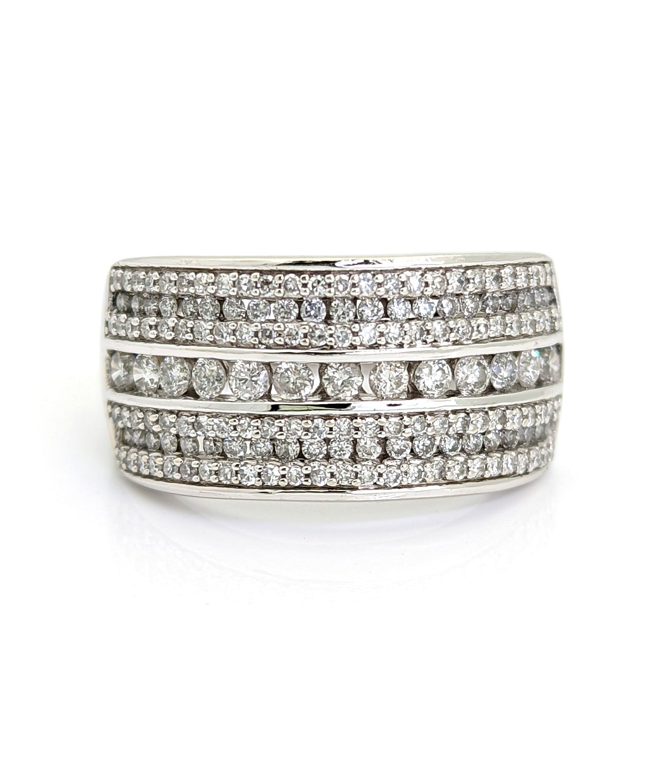 White Gold Diamond Cluster Wide Band Ring
