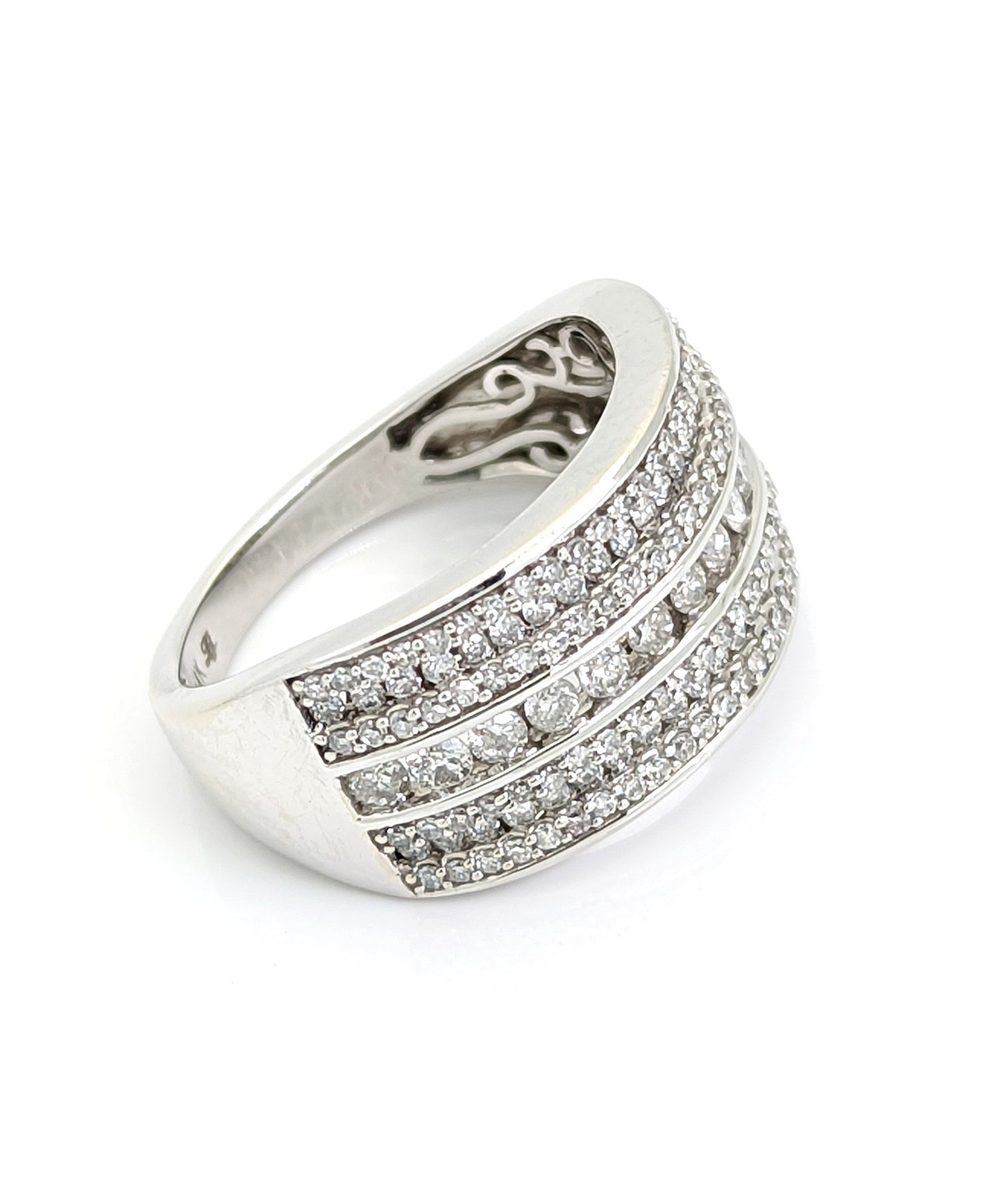 White Gold Diamond Cluster Wide Band Ring