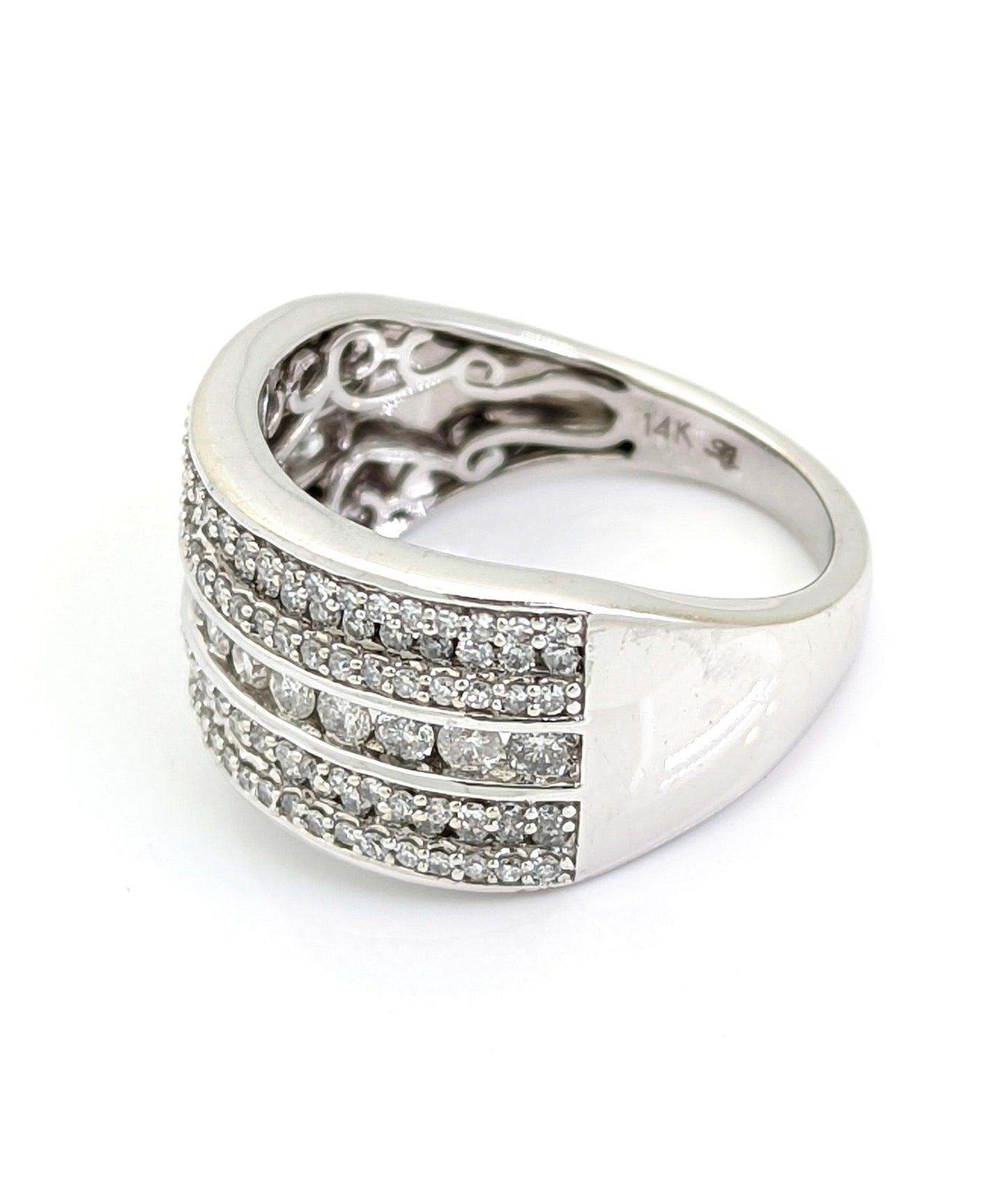 White Gold Diamond Cluster Wide Band Ring