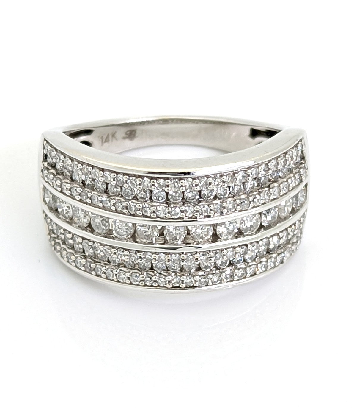 White Gold Diamond Cluster Wide Band Ring