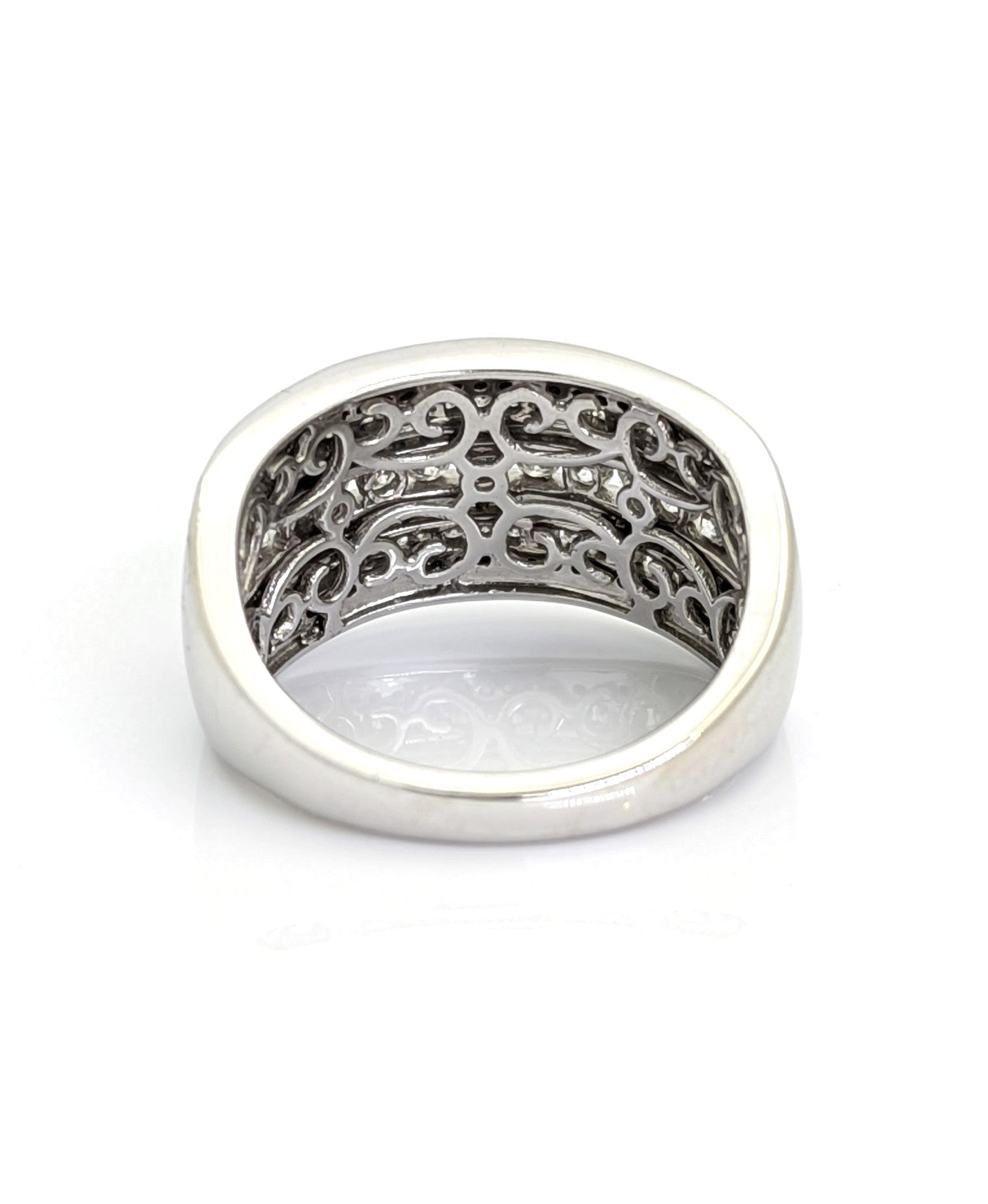 White Gold Diamond Cluster Wide Band Ring