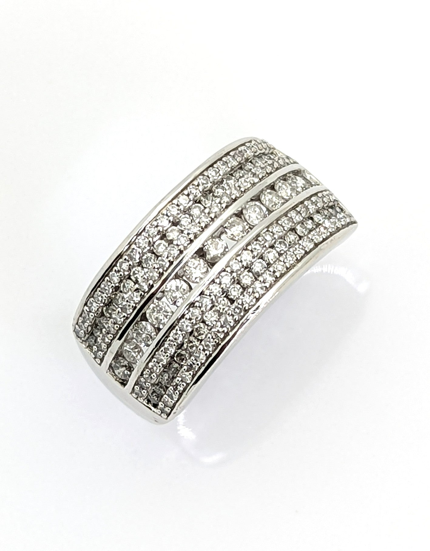 White Gold Diamond Cluster Wide Band Ring
