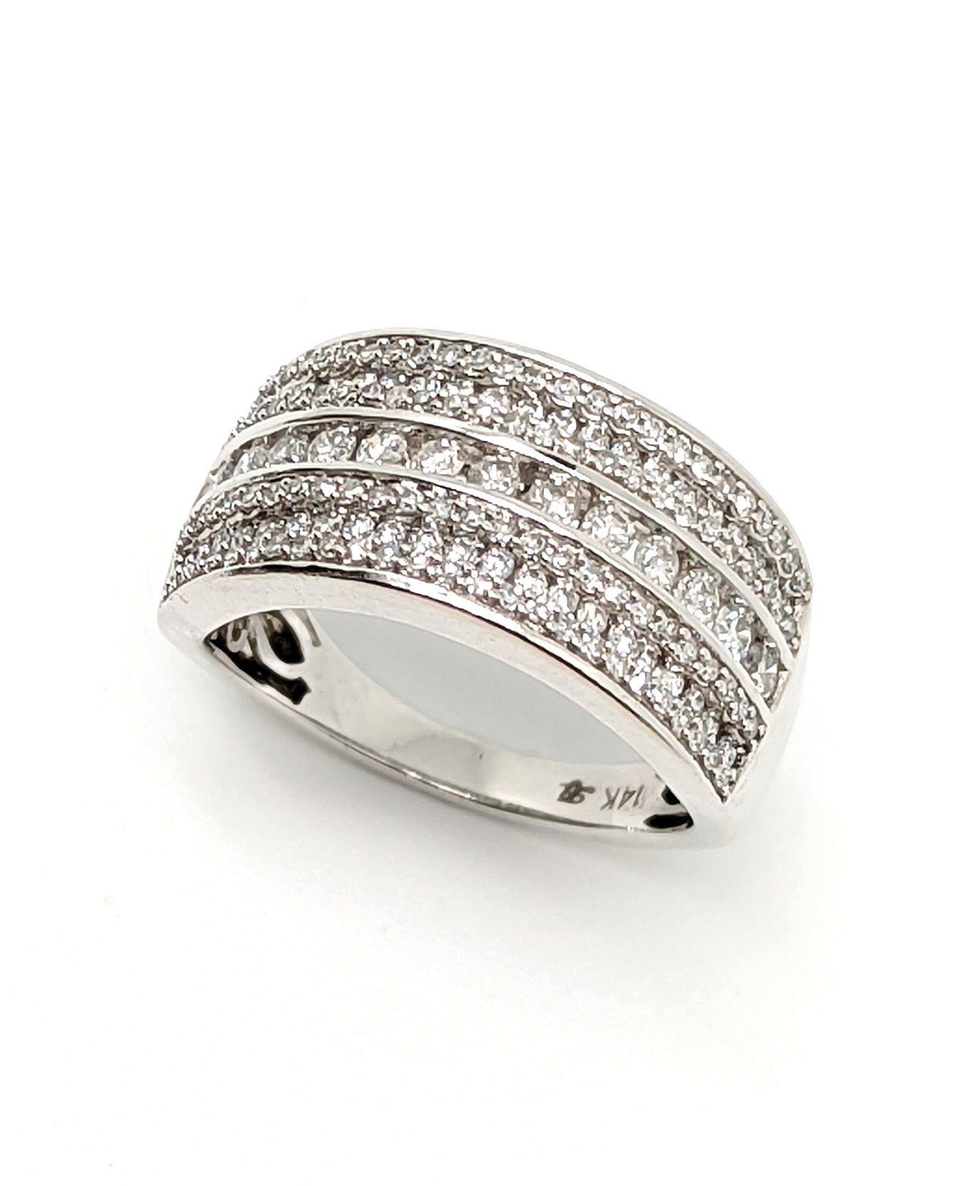 White Gold Diamond Cluster Wide Band Ring