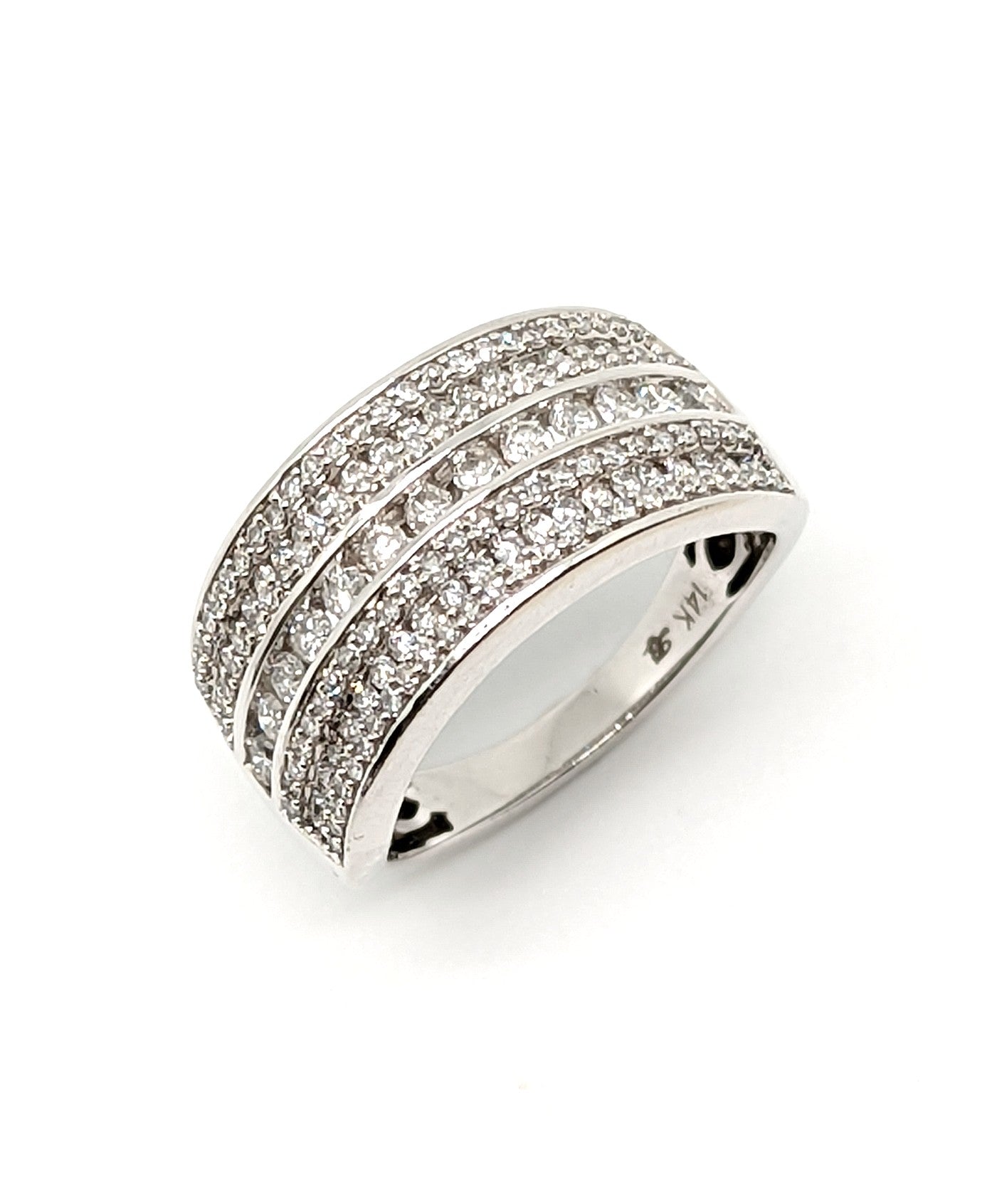 White Gold Diamond Cluster Wide Band Ring