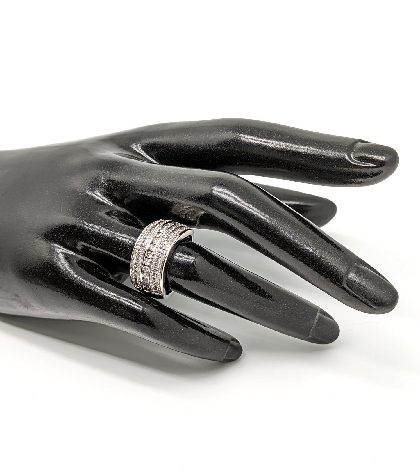 White Gold Diamond Cluster Wide Band Ring