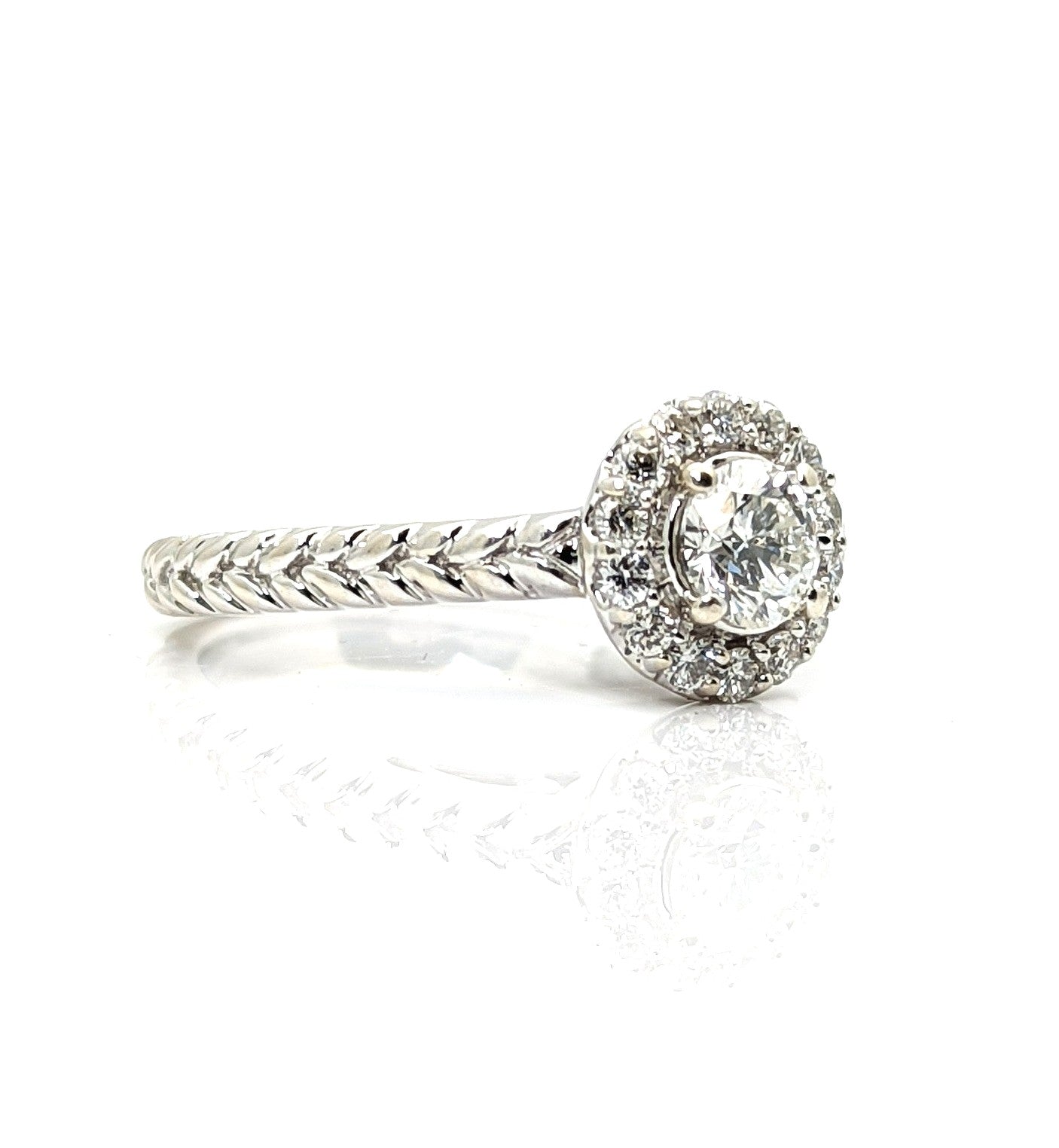 1/2 Carat Diamond Halo Engagement Ring 14K White Gold