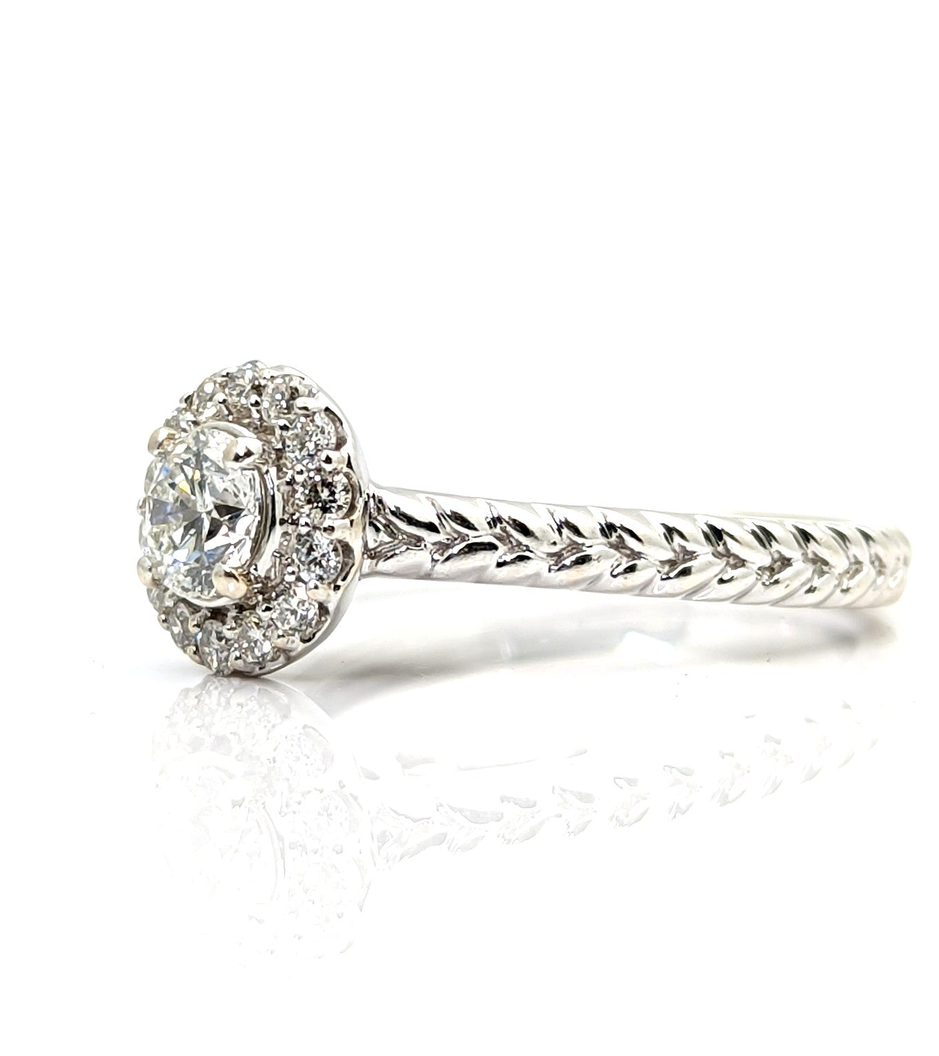 1/2 Carat Diamond Halo Engagement Ring 14K White Gold