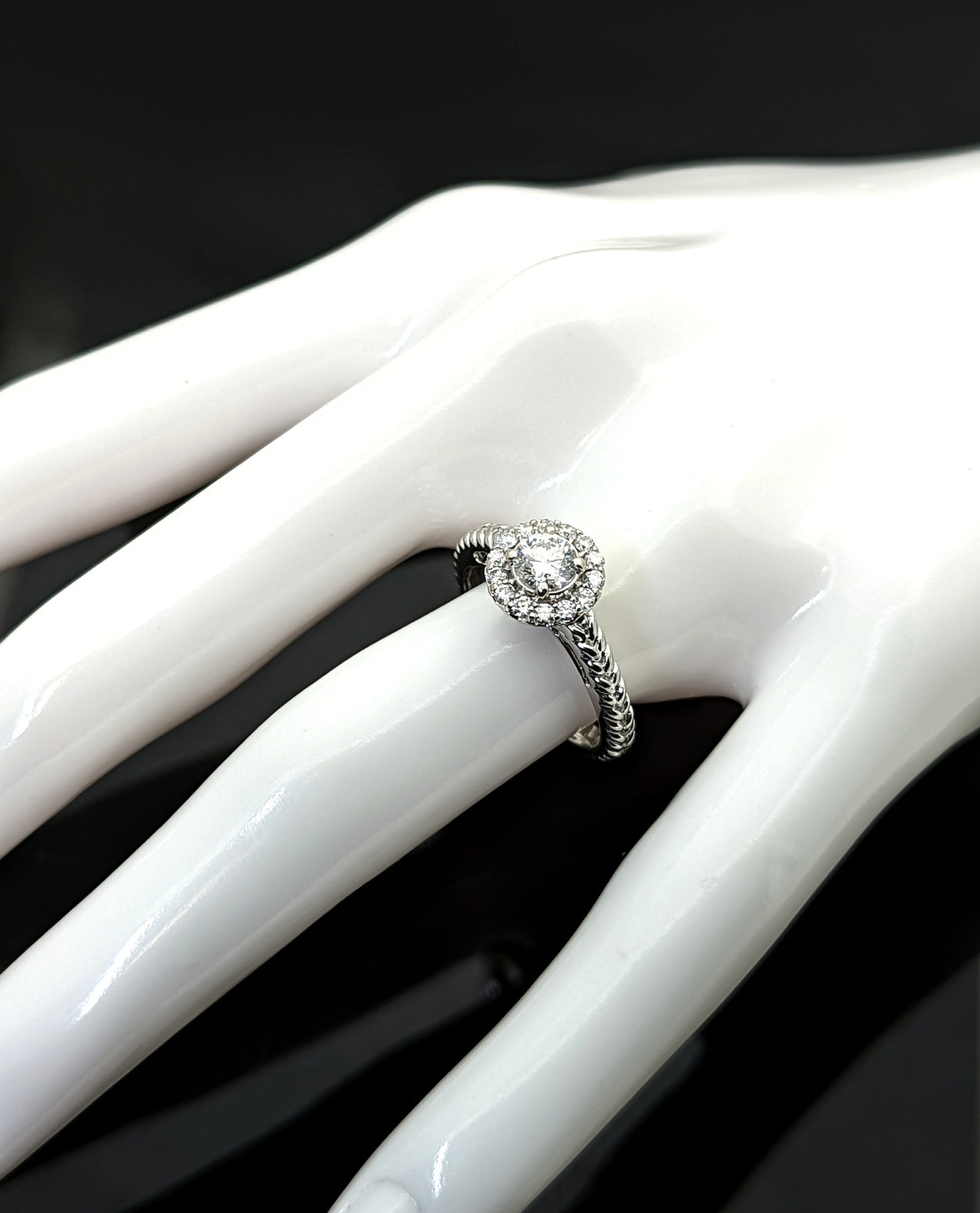 1/2 Carat Diamond Halo Engagement Ring 14K White Gold