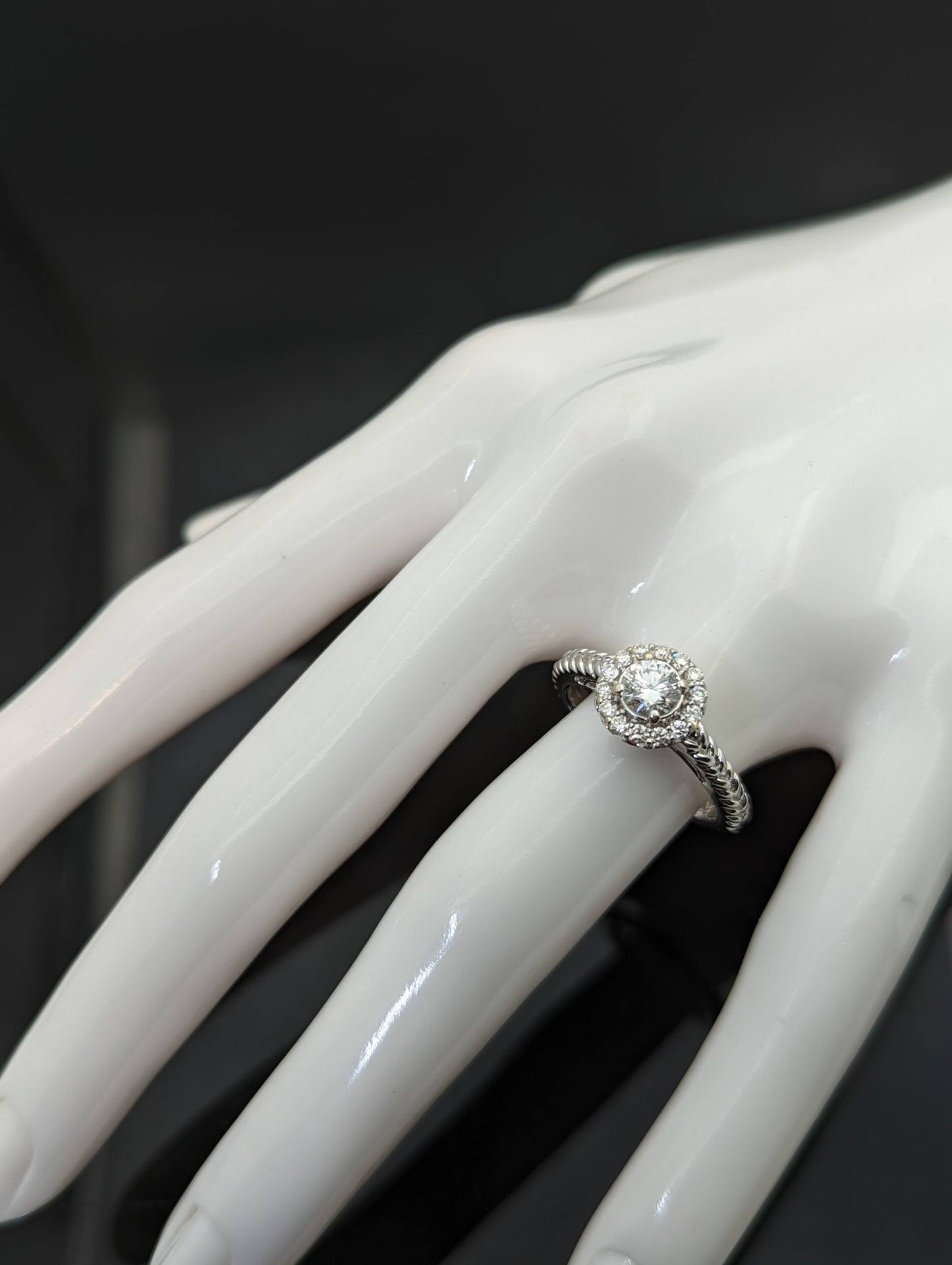 1/2 Carat Diamond Halo Engagement Ring 14K White Gold