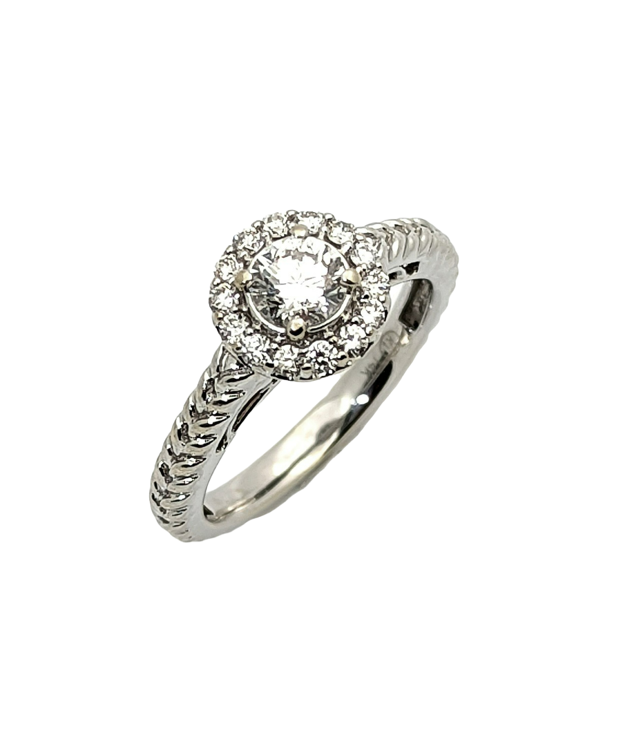 1/2 Carat Diamond Halo Engagement Ring 14K White Gold