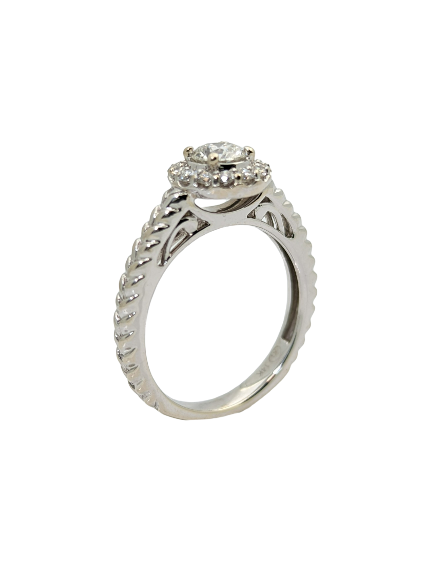 1/2 Carat Diamond Halo Engagement Ring 14K White Gold