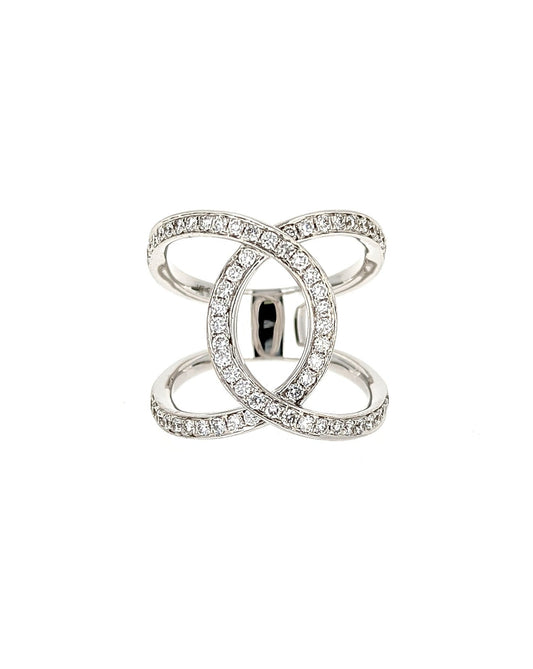 Diamond Crossover Fashion Ring in 14K White Gold