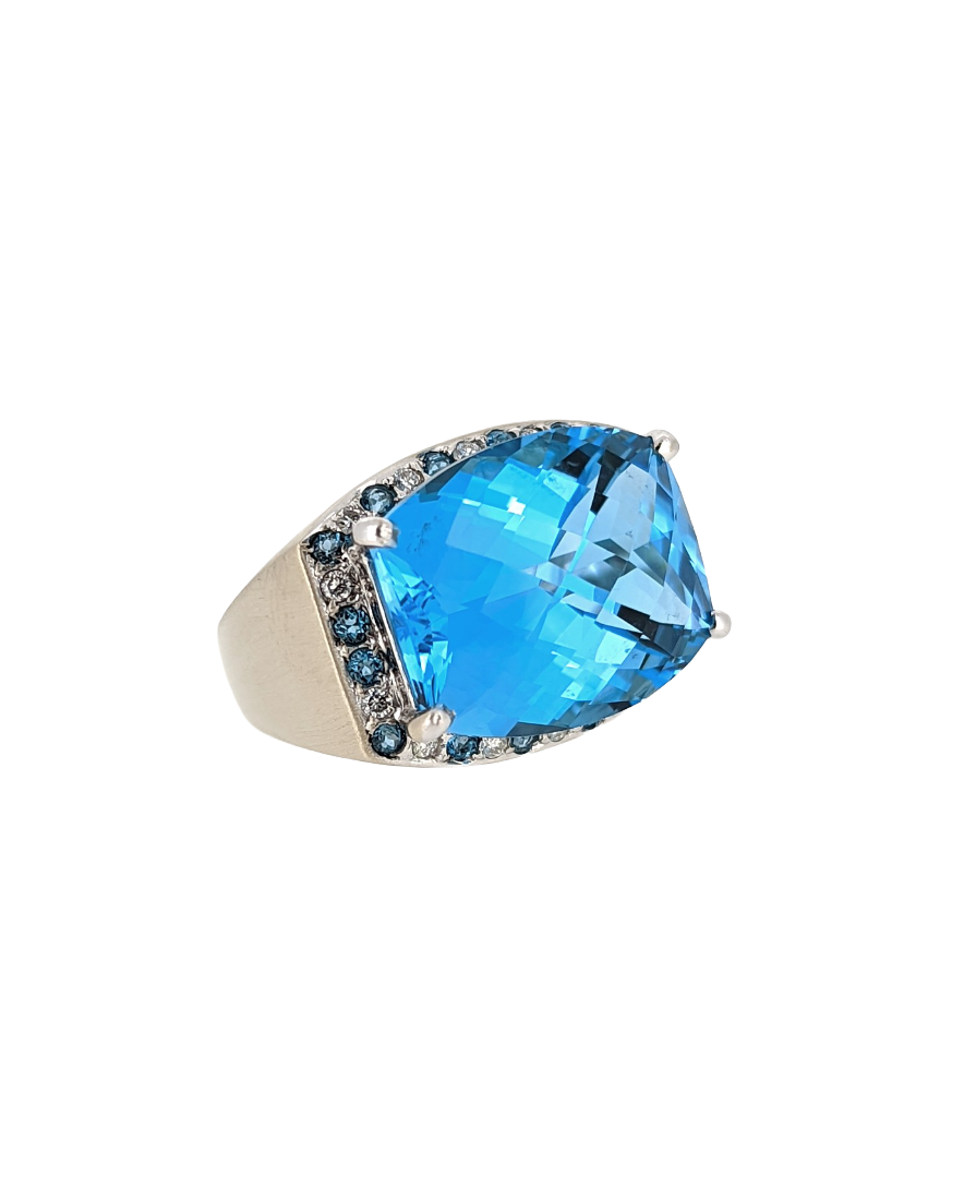 Large Blue Topaz Ring in 18K White Gold