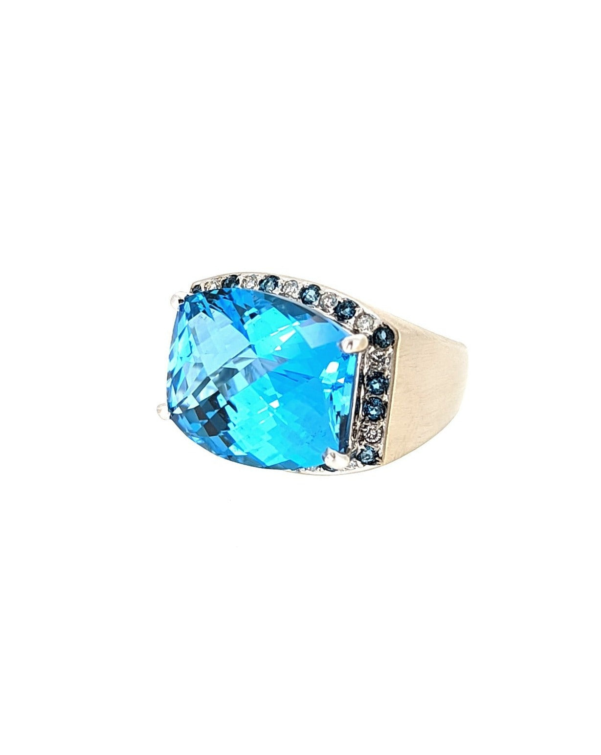 Large Blue Topaz Ring in 18K White Gold