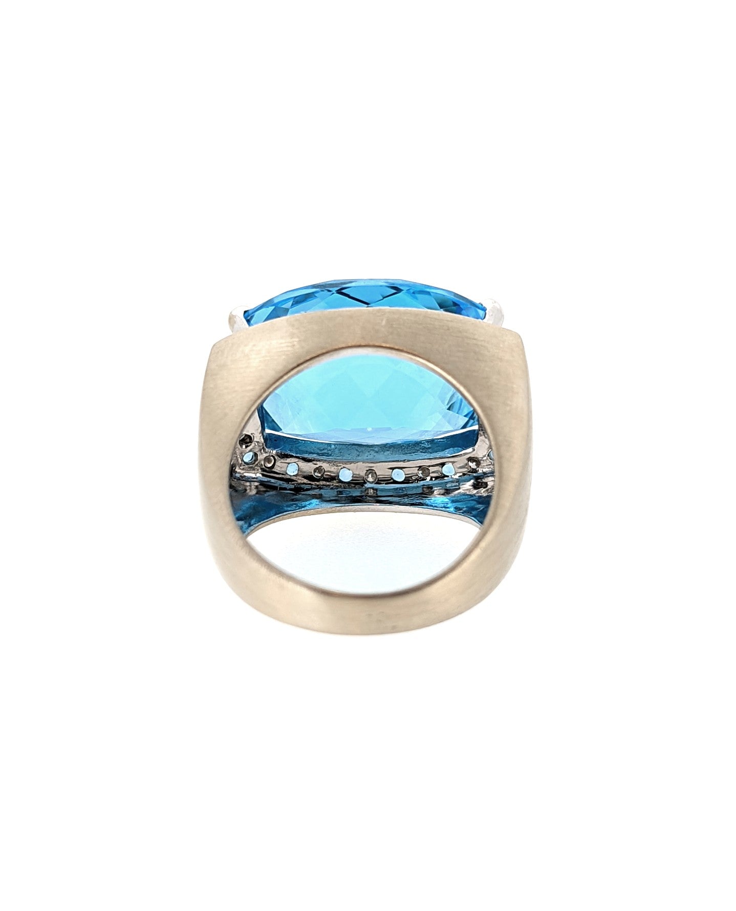 Large Blue Topaz Ring in 18K White Gold