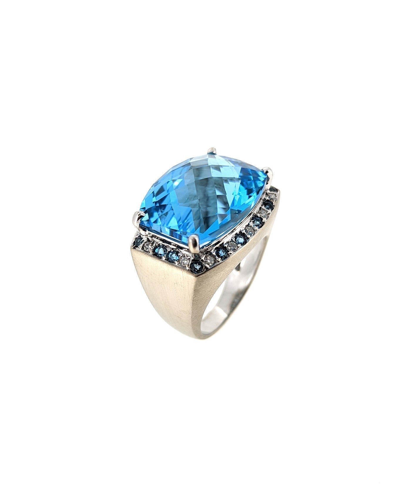 Large Blue Topaz Ring in 18K White Gold
