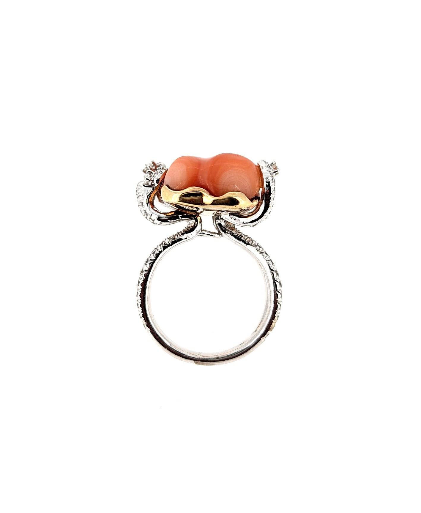 18K White Gold Natural Coral Ring with Diamond Accents
