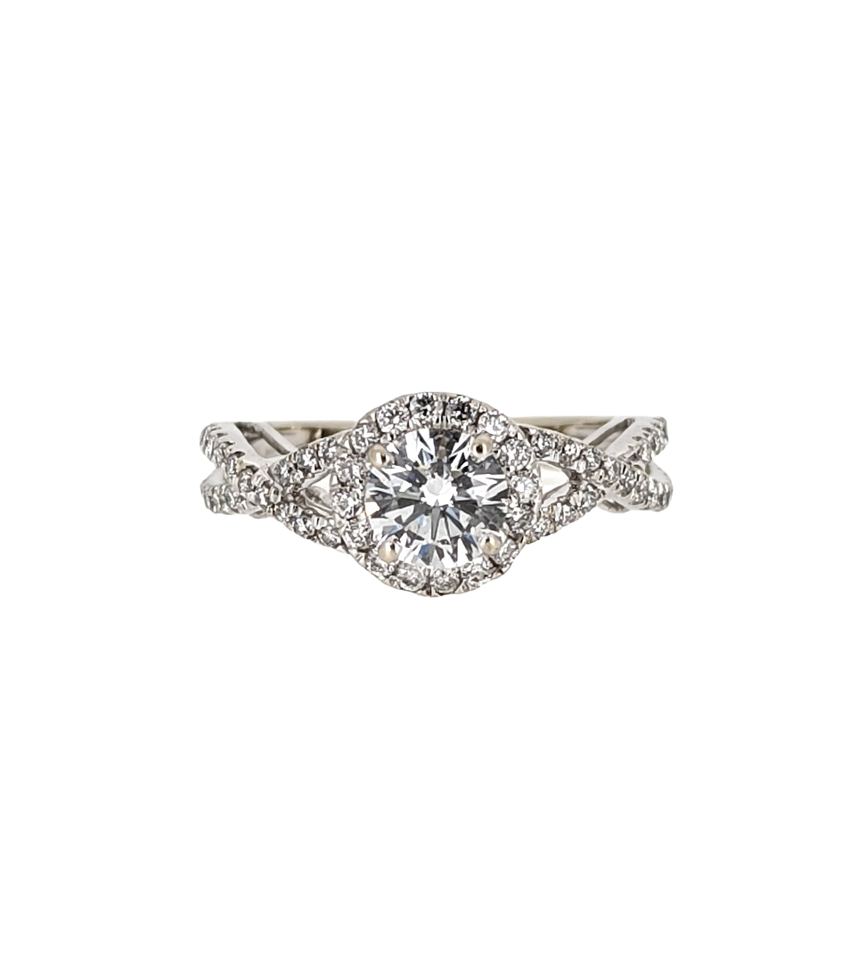 3/4 CT F/VS2 Diamond Halo Engagement Ring in 14K White Gold
