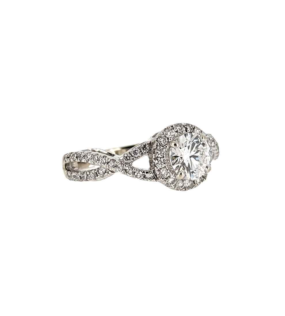 3/4 CT F/VS2 Diamond Halo Engagement Ring in 14K White Gold