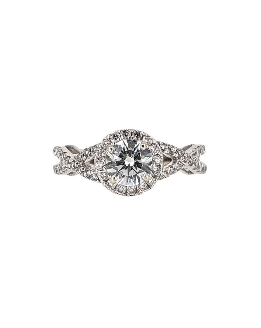 3/4 CT F/VS2 Diamond Halo Engagement Ring in 14K White Gold