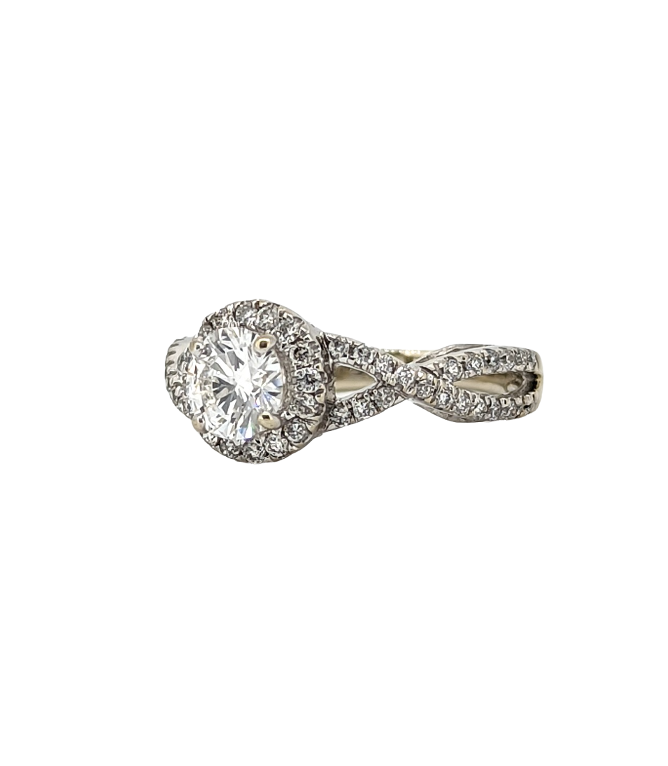 3/4 CT F/VS2 Diamond Halo Engagement Ring in 14K White Gold