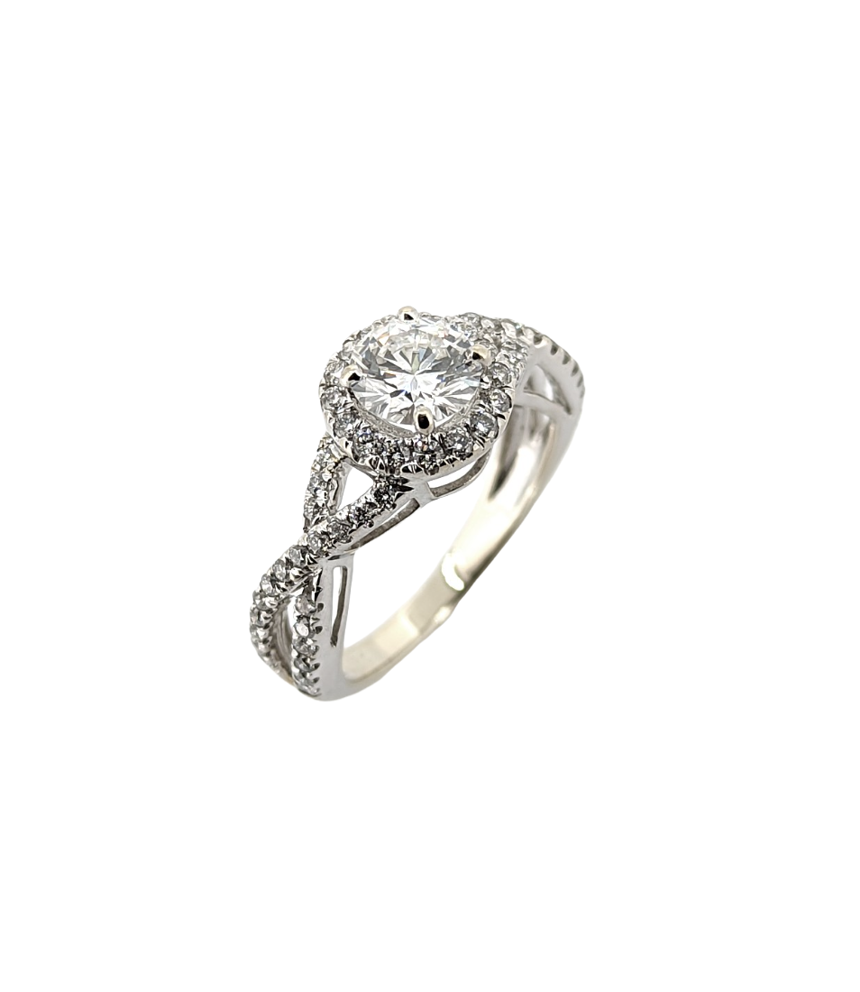 3/4 CT F/VS2 Diamond Halo Engagement Ring in 14K White Gold