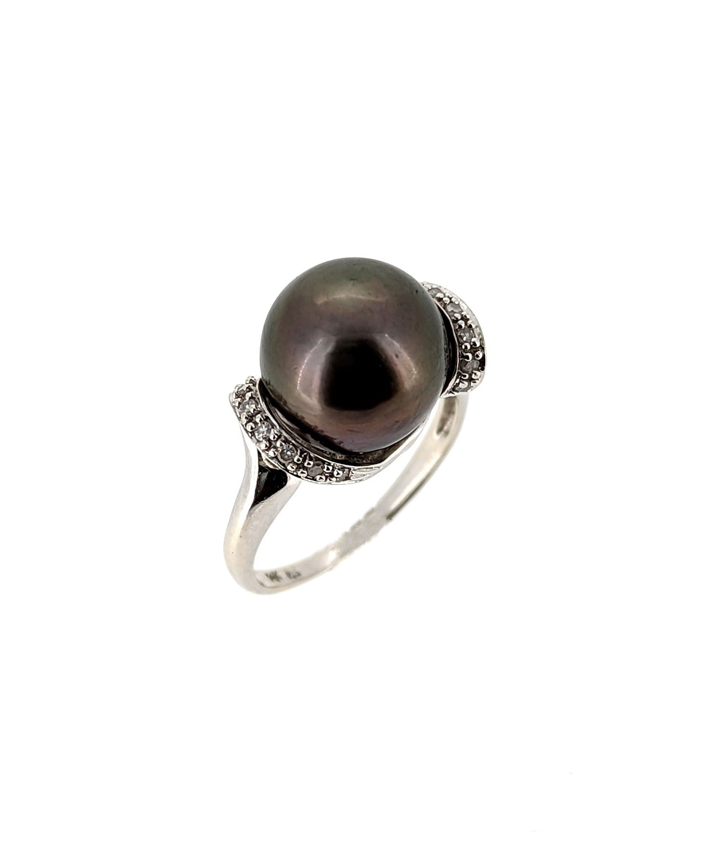 14K White Gold Black Tahitian Pearl Diamond Ring