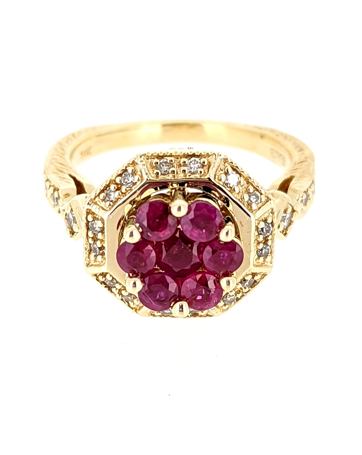 EFFY 14k Yellow Gold Diamond & Ruby Cocktail Ring Size 6.75