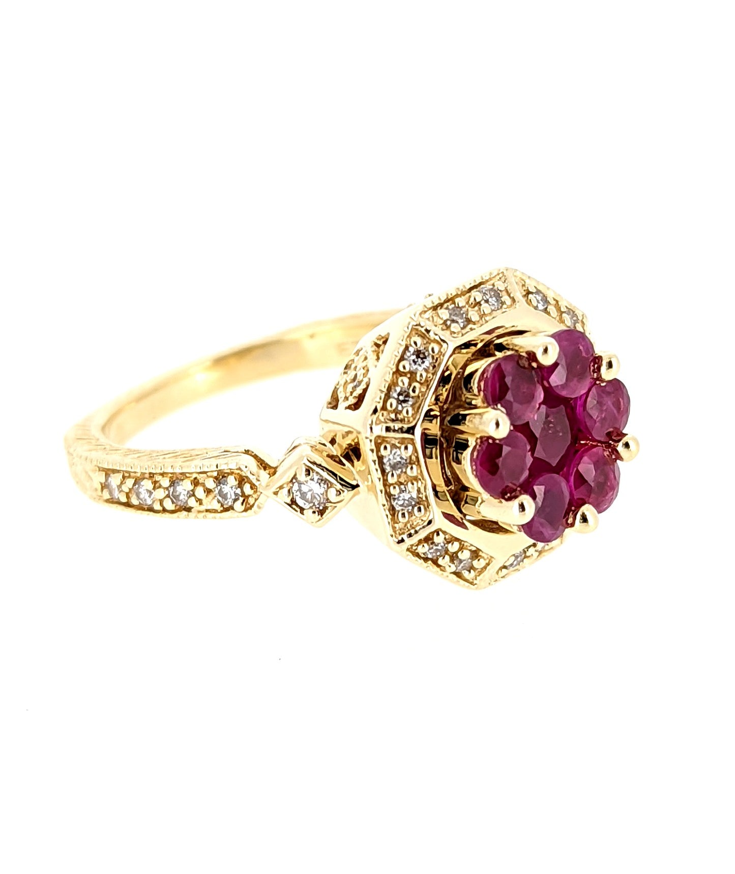EFFY 14k Yellow Gold Diamond & Ruby Cocktail Ring Size 6.75