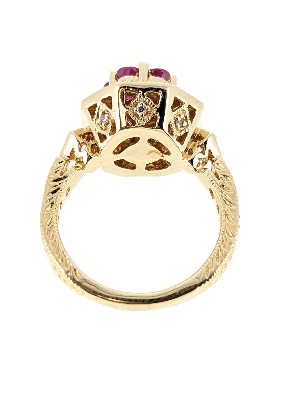 EFFY 14k Yellow Gold Diamond & Ruby Cocktail Ring Size 6.75