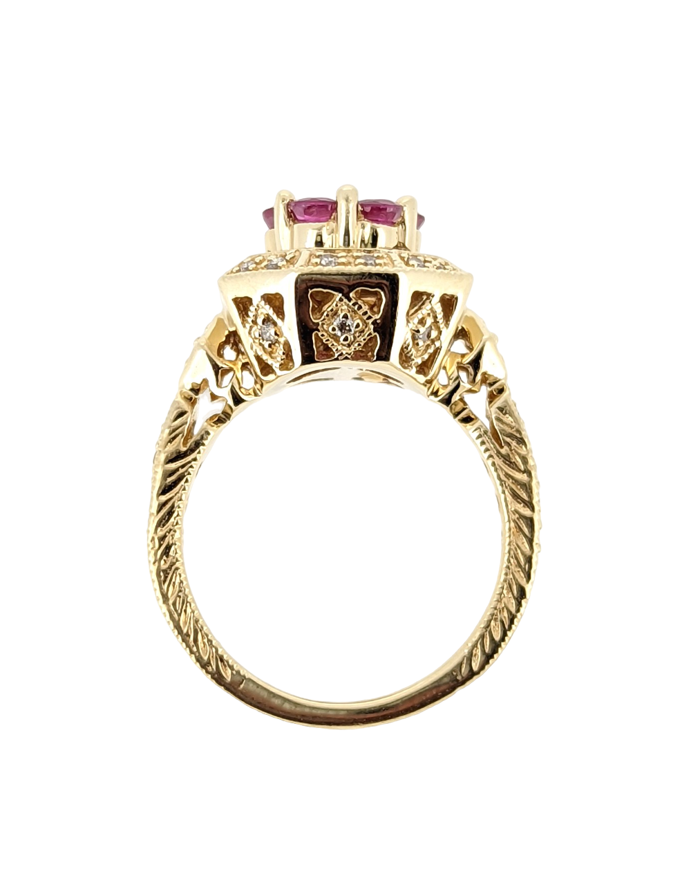 EFFY 14k Yellow Gold Diamond & Ruby Cocktail Ring Size 6.75