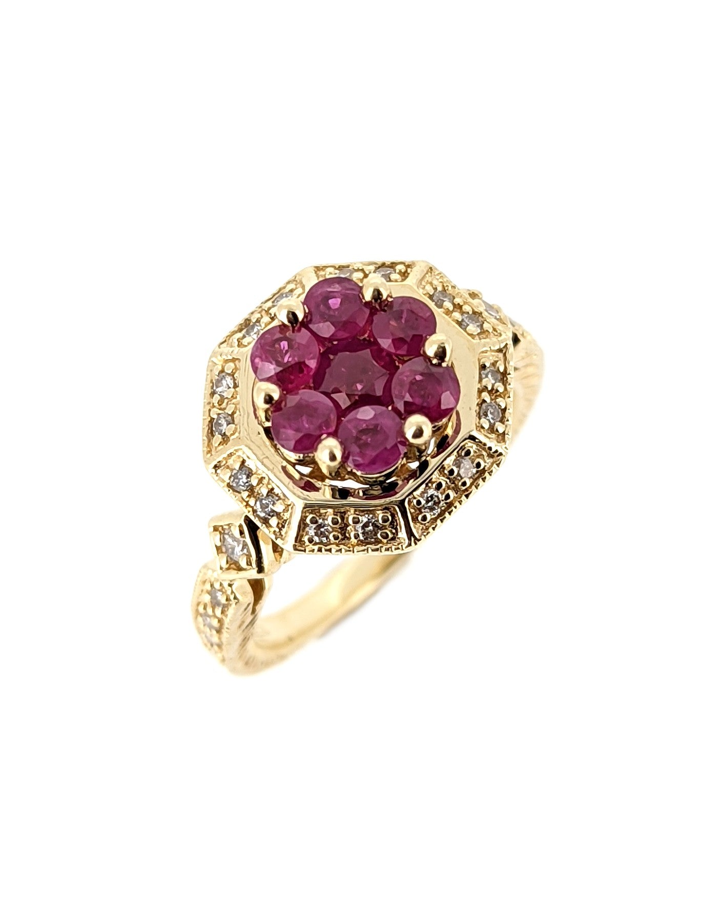 EFFY 14k Yellow Gold Diamond & Ruby Cocktail Ring Size 6.75