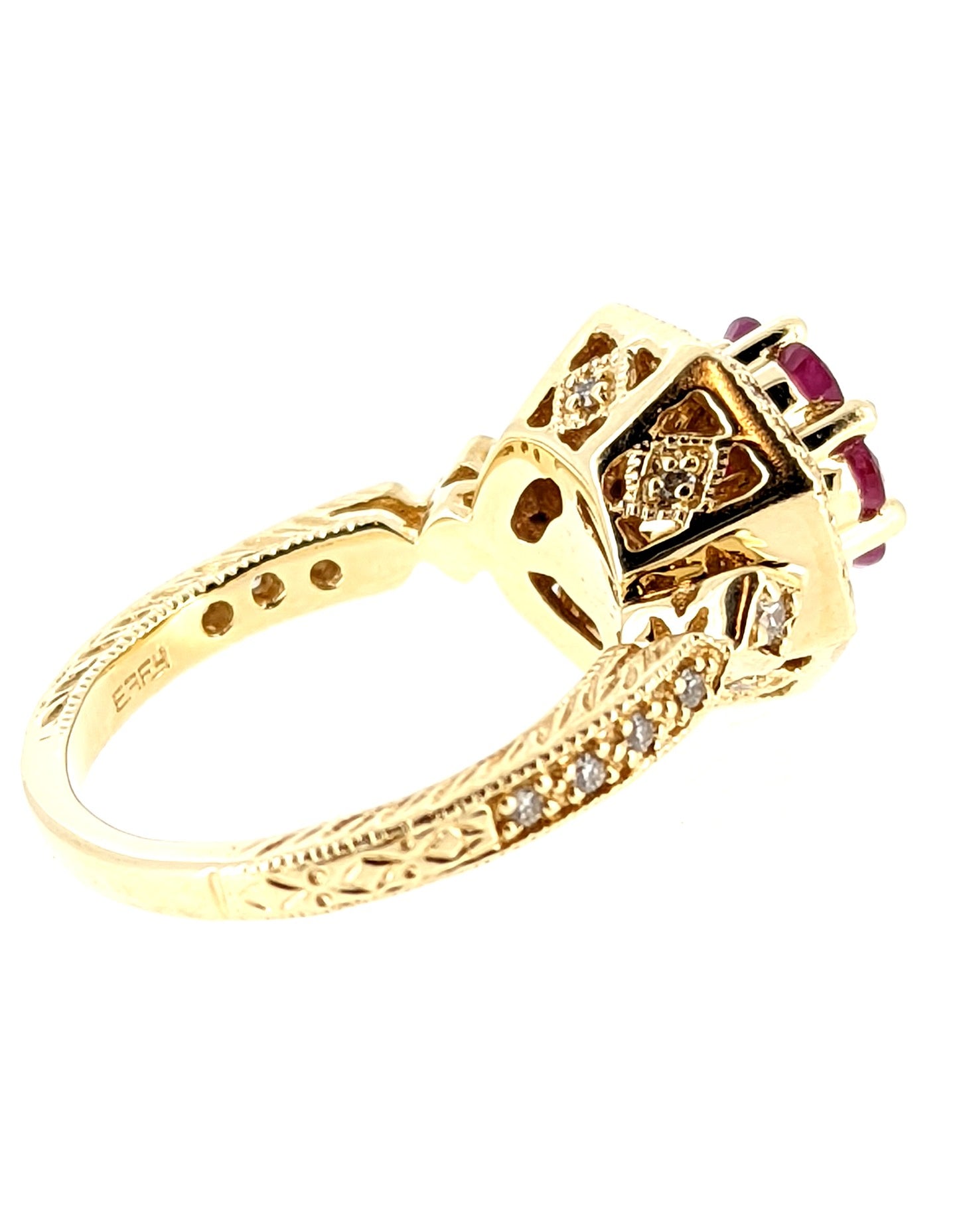 EFFY 14k Yellow Gold Diamond & Ruby Cocktail Ring Size 6.75