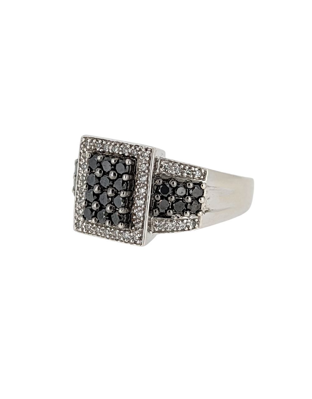 Black Diamond Cluster Ring in 14k White Gold