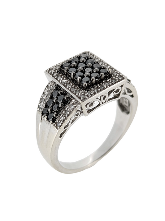Black Diamond Cluster Ring in 14k White Gold